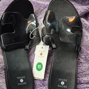 Shade & Shore Women's Transparent Black Sandals Size 10